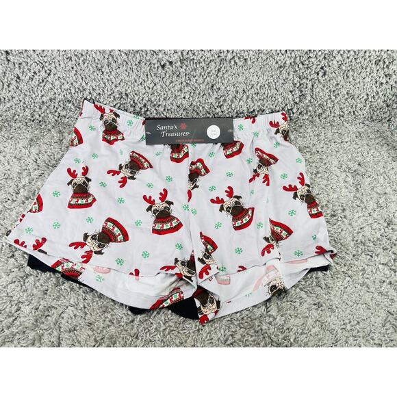 Santas Treasures 2pk Womens Sleep Boxer Shorts Gray Dogs & Black Size Medium - Picture 1 of 10